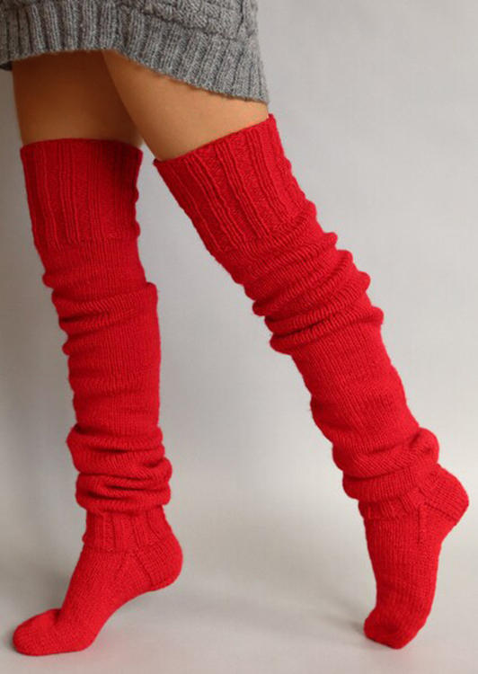 

Knee-High Socks Warm Over Knee Extra Long Knitted Socks in Red. Size