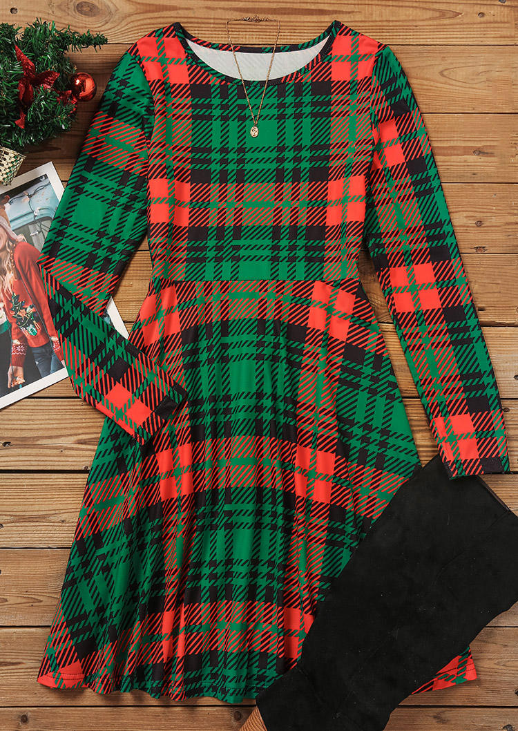 

Mini Dresses Christmas Plaid Long Sleeve Mini Dress in Multicolor. Size