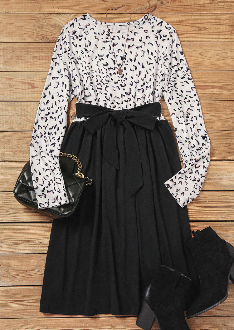 

Mini Dresses Leopard Bowknot Long Sleeve Mini Dress in Multicolor. Size: M