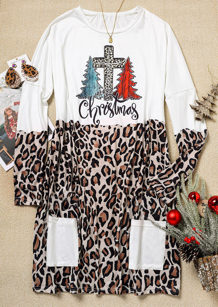 

Mini Dresses Christmas Tree Leopard Cross Mini Dress in Multicolor. Size