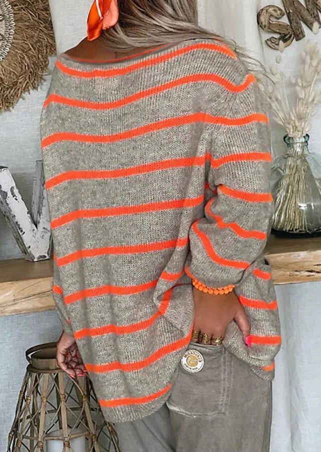 

Sweaters Striped Button Pocket Long Sleeve Sweater in Multicolor. Size