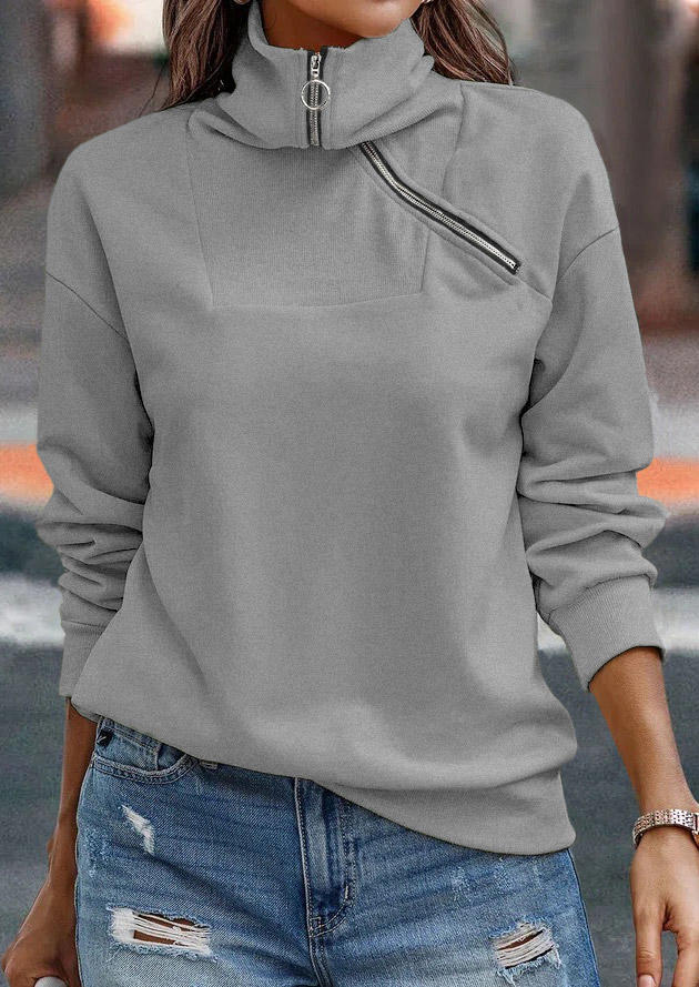 

Sweatshirts Zipper Drop Shoulder Sweatshirt in Gray. Size
