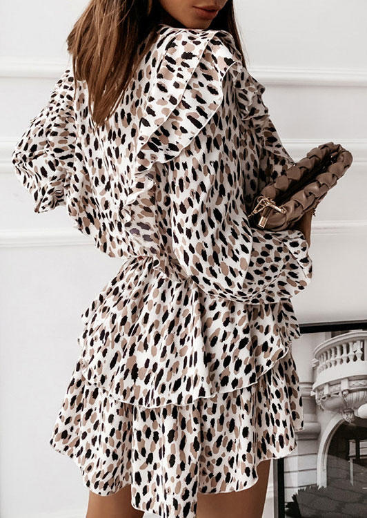 

Mini Dresses Leopard Ruffled Layered Long Sleeve Mini Dress in Multicolor. Size