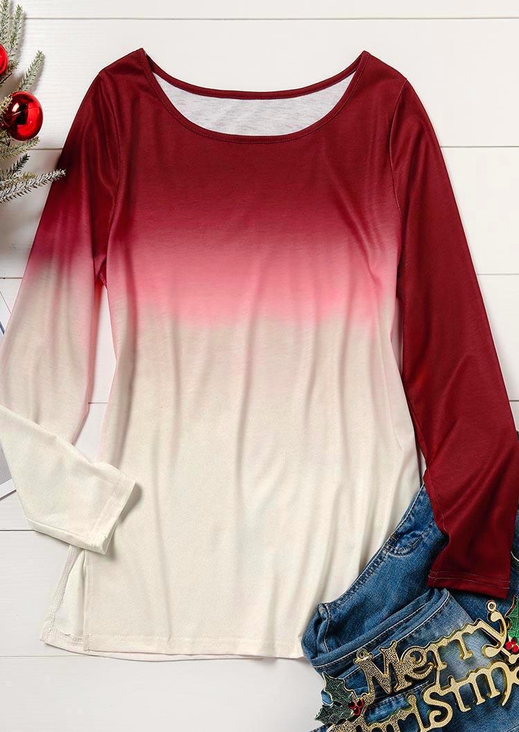 Blouses Gradient Slit Long Sleeve Blouse - Burgundy in Red. Size: L,M,S,XL