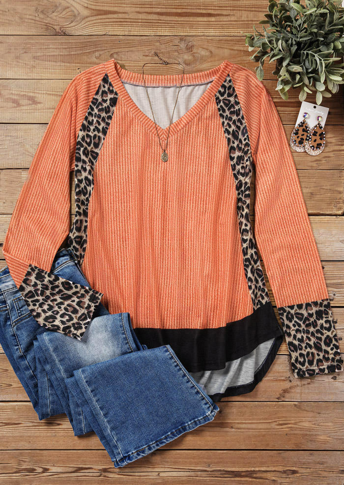 

Blouses Leopard Raglan Sleeve Casual Blouse in Orange. Size: M