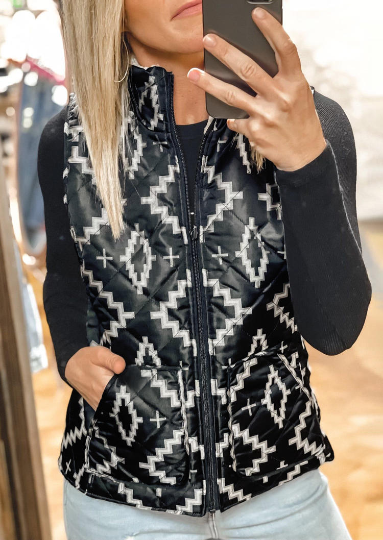 

Coats Aztec Geometric Zipper Pocket Vest Coat in Multicolor. Size: L,M,,XL