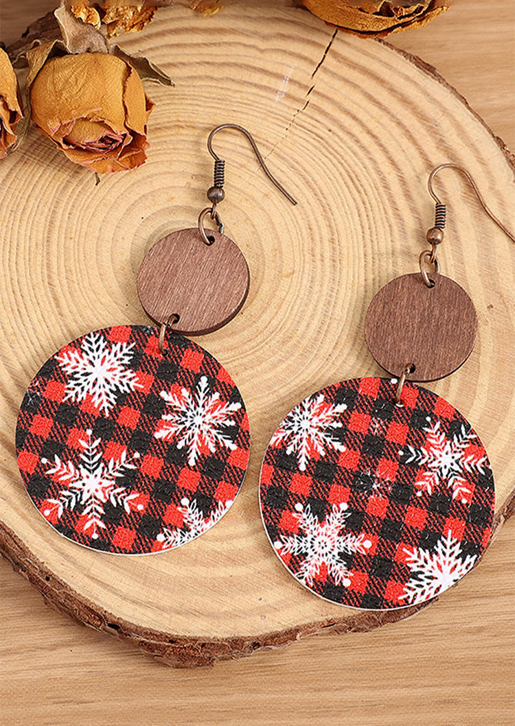 

Earrings Christmas Plaid Snowflake Round Earrings in Red. Size