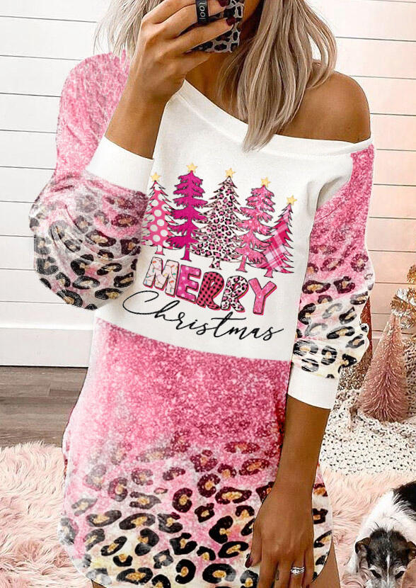 

Mini Dresses Merry Christmas Tree Leopard Plaid Bleached Mini Dress in Multicolor. Size