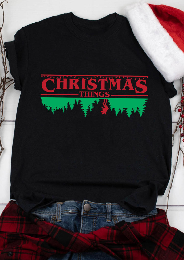 

T-shirts Tees Christmas Things Tree O-Neck T-Shirt Tee in Black. Size