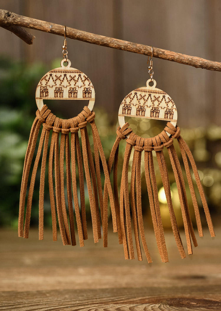 

Earrings Christmas Tree Tassel Hollow Out Earrings in Brown. Size