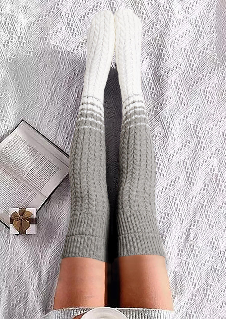 

Knee-High Socks Knitted Over Knee Extra Long Socks in Gray. Size