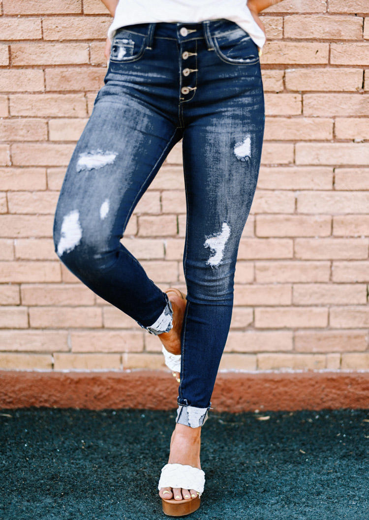 

Pants Ripped Skinny Denim Pants in Blue. Size