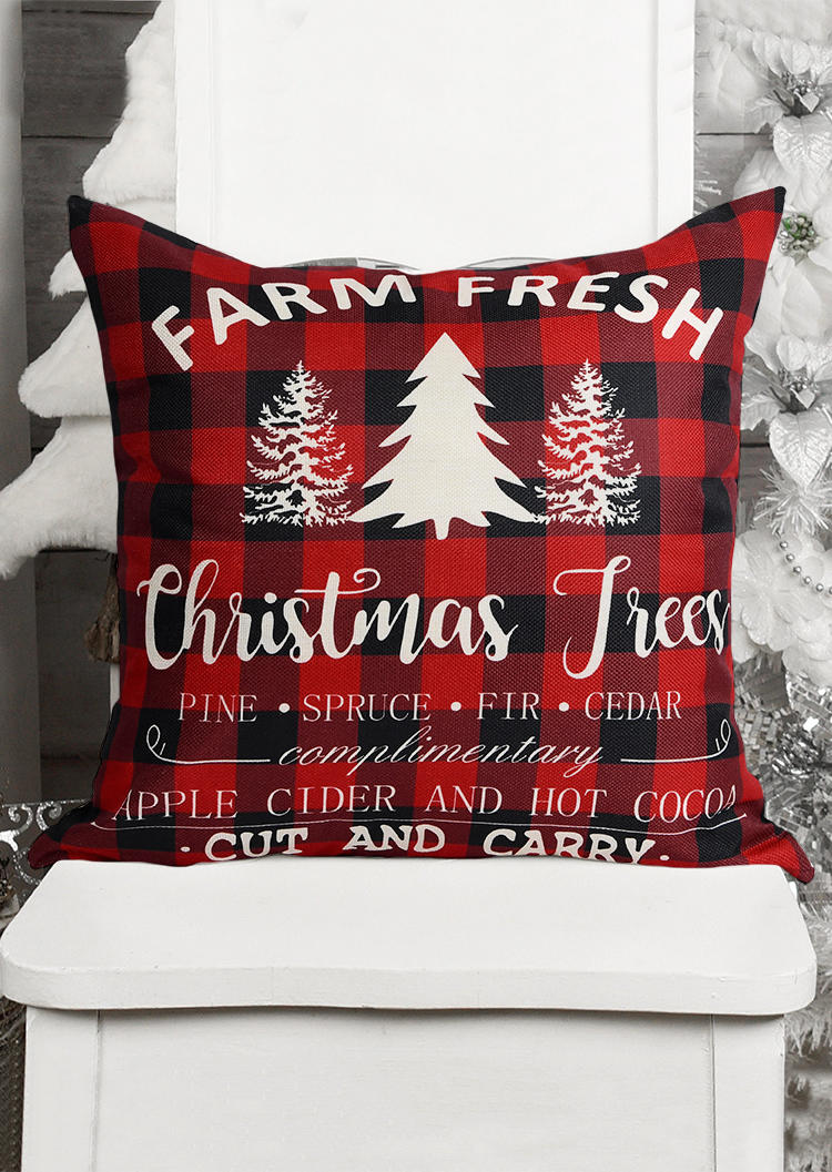 

Pillowcase Farm Fresh Christmas Trees Plaid Pillowcase without Pillow in Red. Size