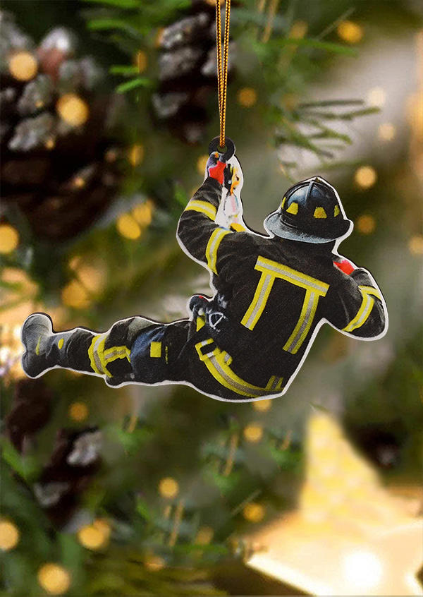 

Firefighter Hanging Wooden Ornament in Multicolor. Size