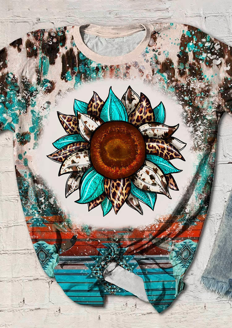 

T-shirts Tees Sunflower Leopard Cow Turquoise Bleached T-Shirt Tee in Multicolor. Size