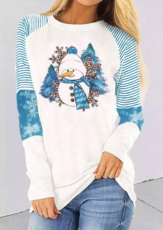 Christmas Snowman Snowflake Striped Leopard T-Shirt Tee - White