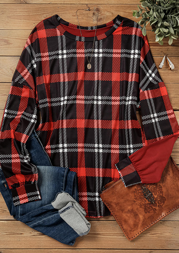 

Sweatshirts Plaid Long Sleeve Pullover Sweatshirt in Multicolor. Size