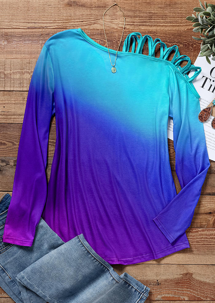 

Blouses Gradient One Sided Cold Shoulder Blouse in Multicolor. Size