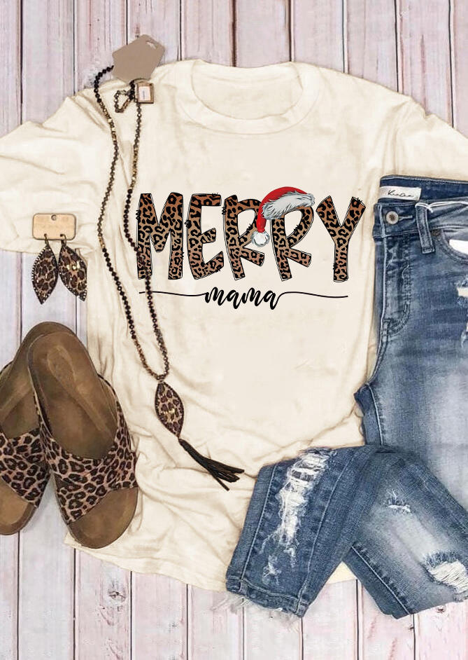 

T-shirts Tees Christmas Merry Mama Hat T-Shirt Tee - Beige in White. Size