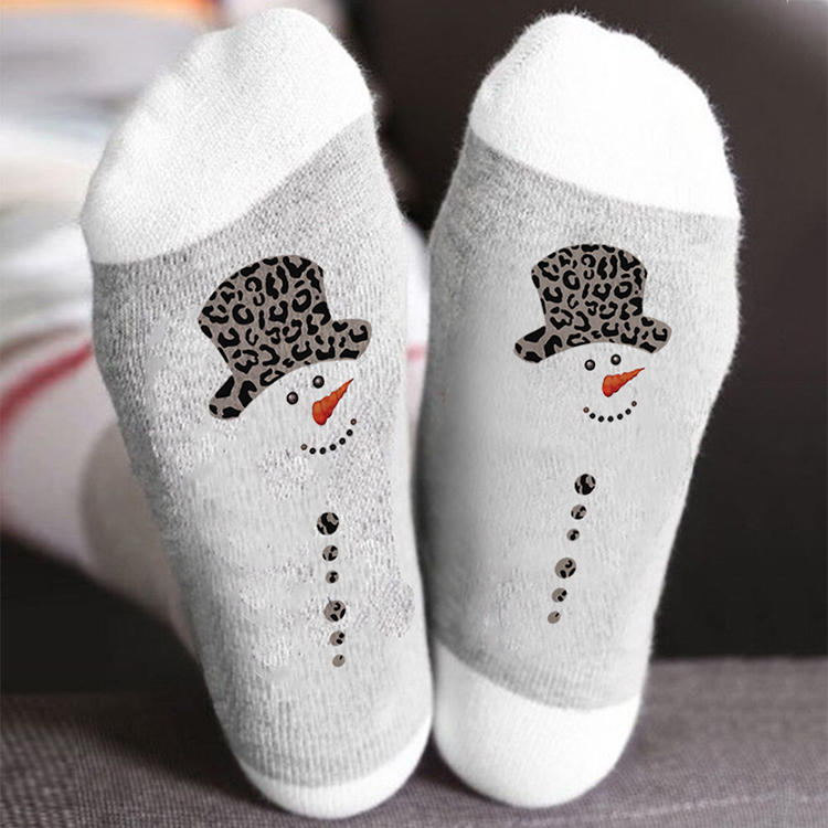 Christmas Snowman Leopard Color Block Crew Socks