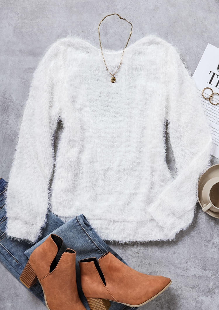 

Sweaters Lace Splicing Open Back Sweater in White. Size