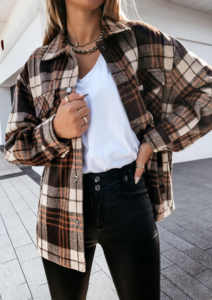 

Coats Plaid Pocket Button Shirt Coat in Multicolor. Size: L,M,,XL