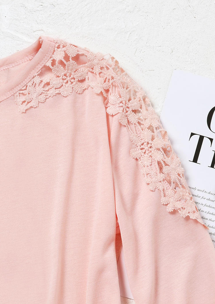 Lace Splicing Long Sleeve Blouse - Pink