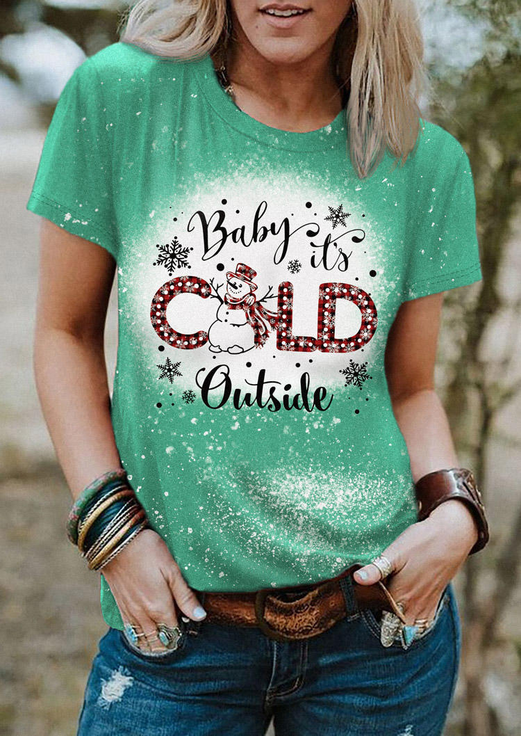 Christmas Baby It's Cold Outside Snowman Snowflake T-Shirt Tee - Green