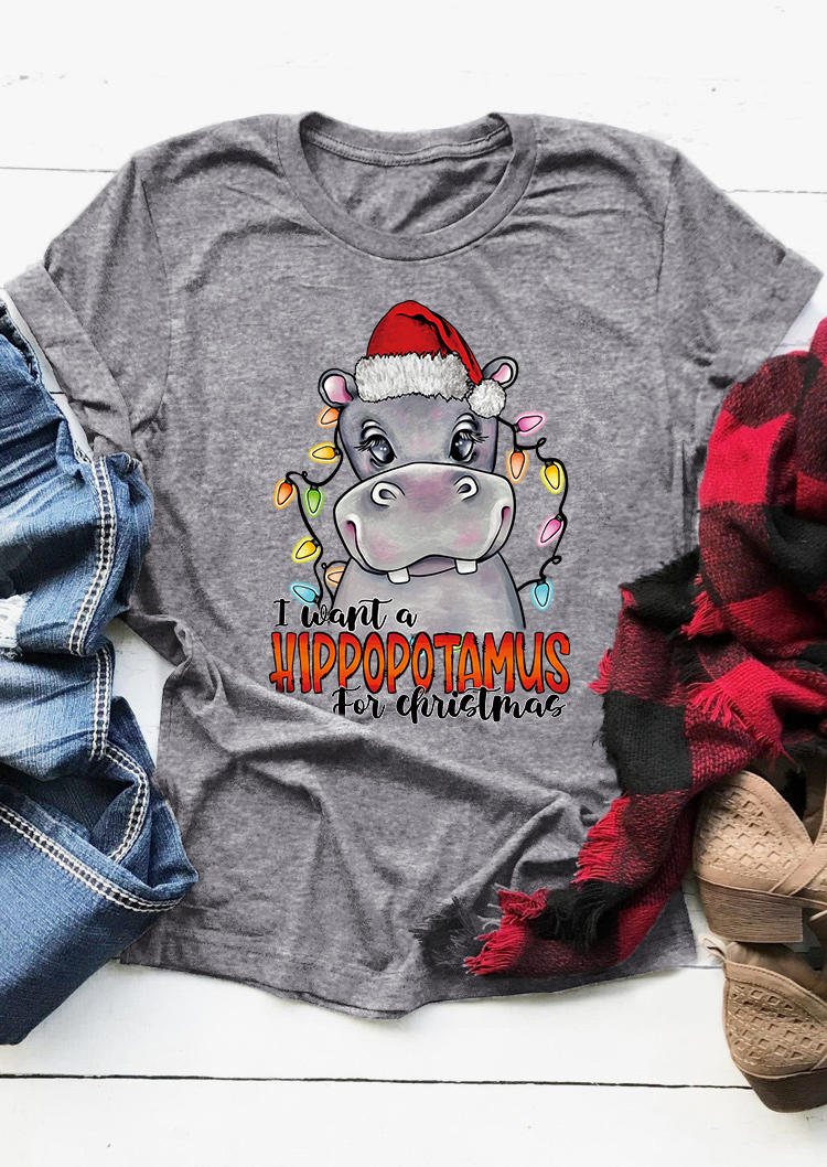 T-shirts Tees I Want A Hippopotamus For Christmas Lantern T-Shirt Tee in Gray. Size: 2XL,S