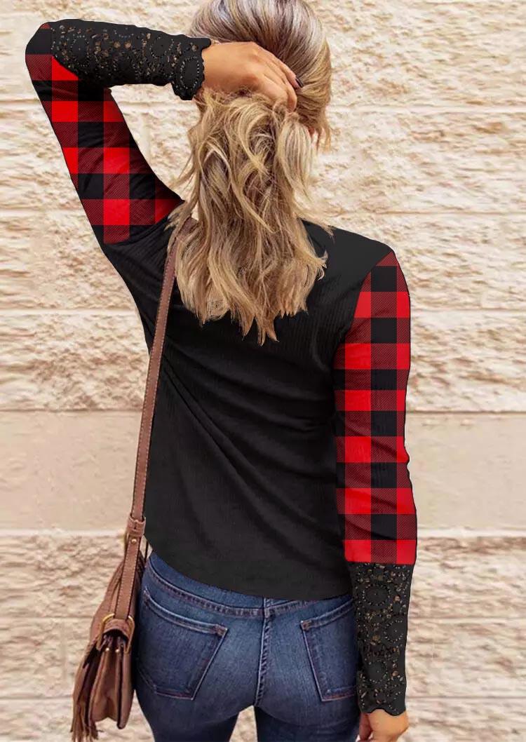 

Blouses Plaid Lace Splicing Button Blouse in Multicolor. Size