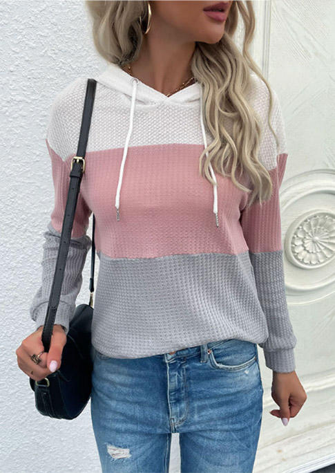 

Hoodies Color Block Waffle Drawstring Hoodie in Multicolor. Size