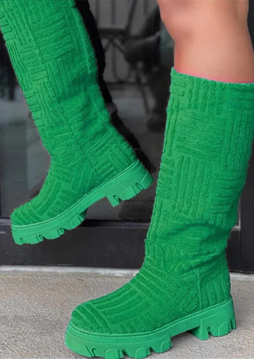 

Boots Round Toe Knee-High Heeled Flannel Boots in Green. Size: ,38,39,41