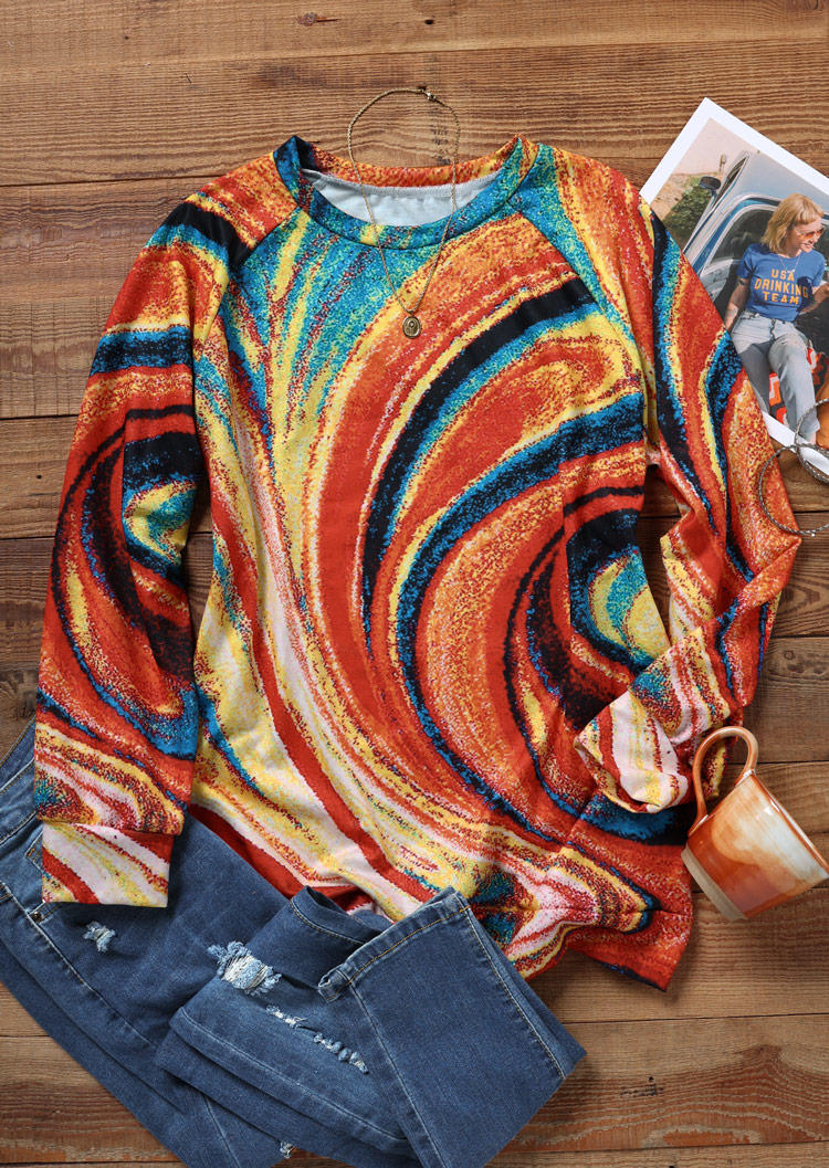 

Sweatshirts Oil Painting Long Sleeve Pullover Sweatshirt in Multicolor. Size