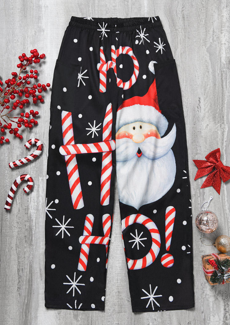 

Pants Christmas Ho Ho Ho Snowflake Santa Claus Wide Leg Pants in Black. Size