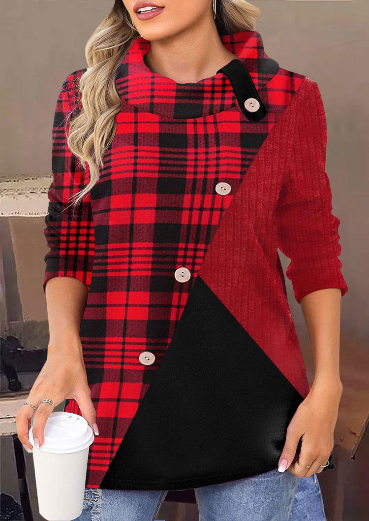 

Sweatshirts Plaid Color Block Button Sweatshirt in Multicolor. Size: L,M,,XL