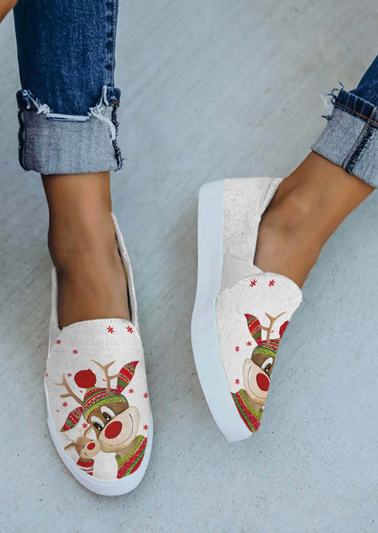 

Sneakers Christmas Reindeer Round Toe Flat Sneakers in White. Size: ,38,39,40,41