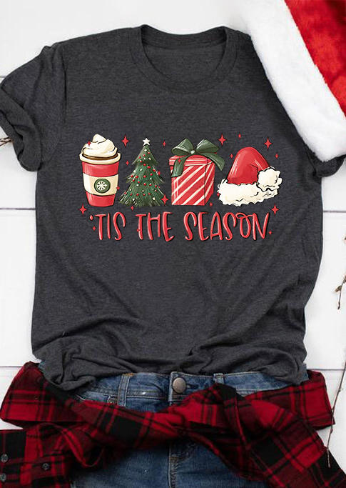 Christmas Tis The Season O-Neck T-Shirt Tee - Dark Grey