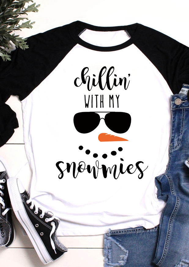 

T-shirts Tees Christmas Chillin' With My Snowmies O-Neck T-Shirt Tee in Black. Size