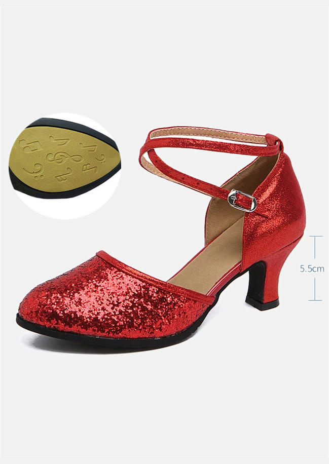 Sandals Glitter Hollow Out Buckle Latin Sandals in Red. Size: 37,38,39,40,41