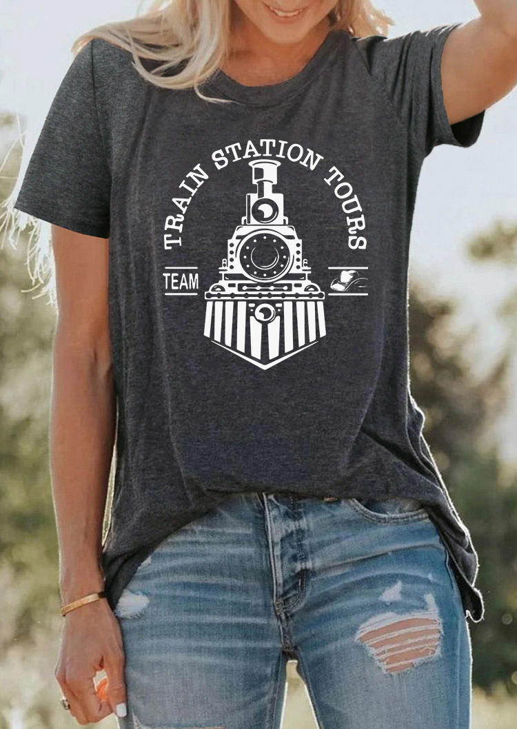 Train Station Tours Team O-Neck T-Shirt Tee - Gray