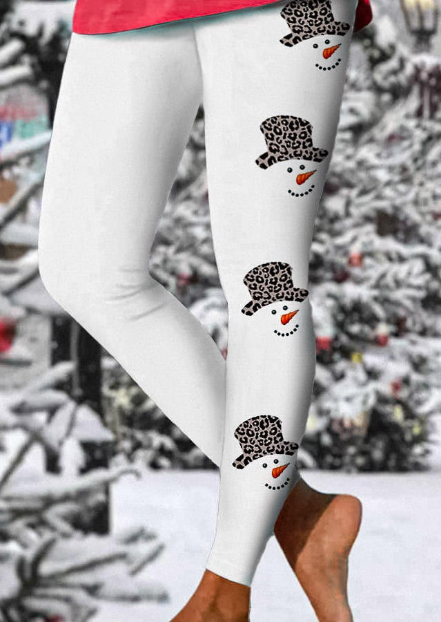 Leggings Christmas Snowman Leopard Skinny Leggings in White. Size: 2XL,L,M,S