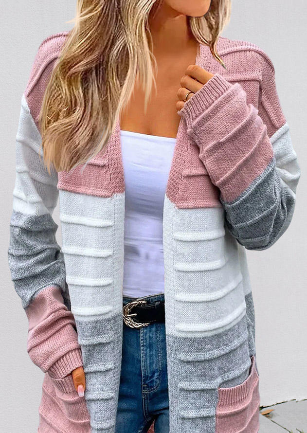 

Cardigans Color Block Pocket Sweater Cardigan in Multicolor. Size