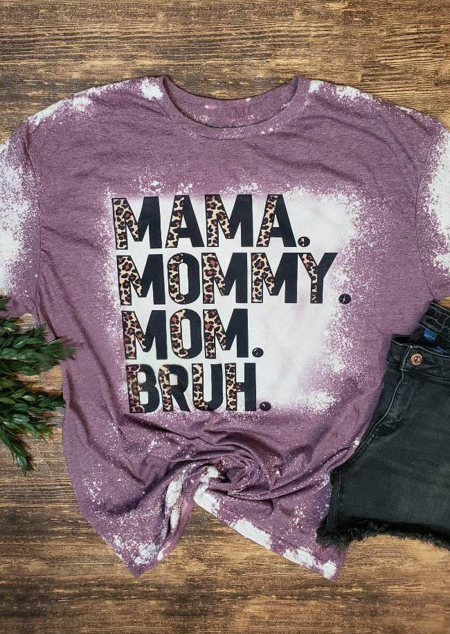 

T-shirts Tees Mama Mommy Mom Bruh Leopard Bleached T-Shirt Tee in Purple. Size