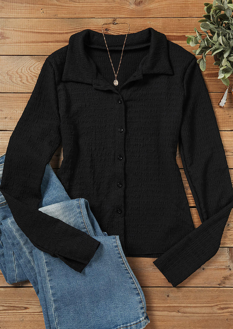 Button Long Sleeve Blouse - Black