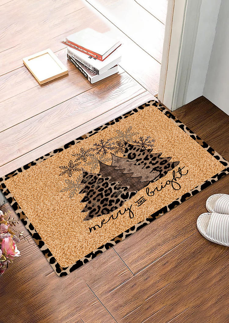 

Christmas Merry And Bright Leopard Tree Snowflake Non-Slip Carpet in Multicolor. Size