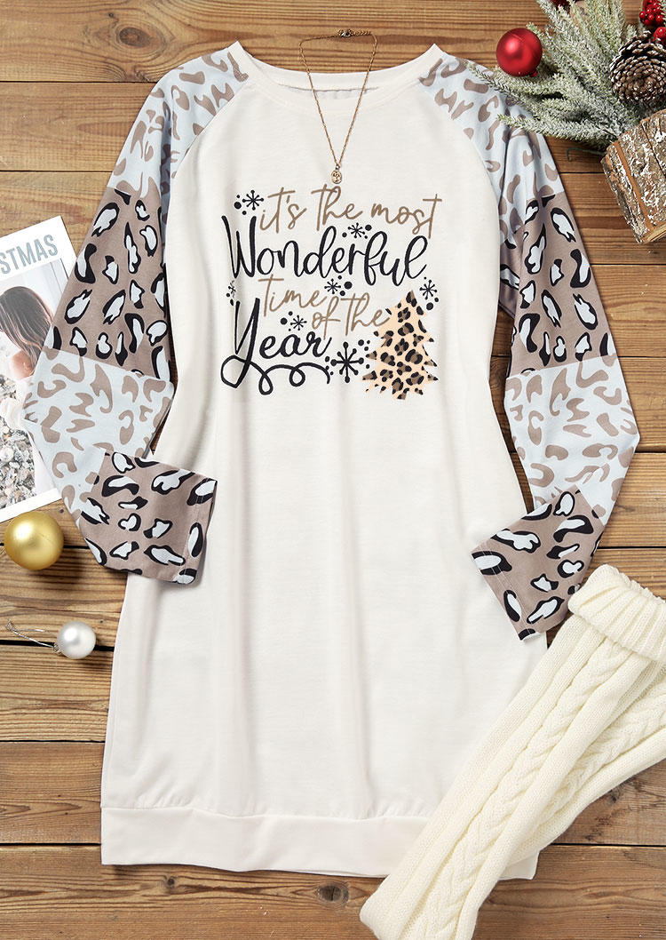 

Mini Dresses Christmas It' The Most Wonderful Time Of The Year Leopard Sweatshirt Mini Dress in White. Size: L,M,,XL