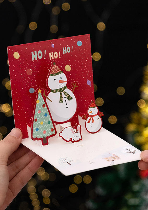 

Christmas Decoration Merry Christmas 3D Reindeer Santa Claus Snowman Card in Red. Size