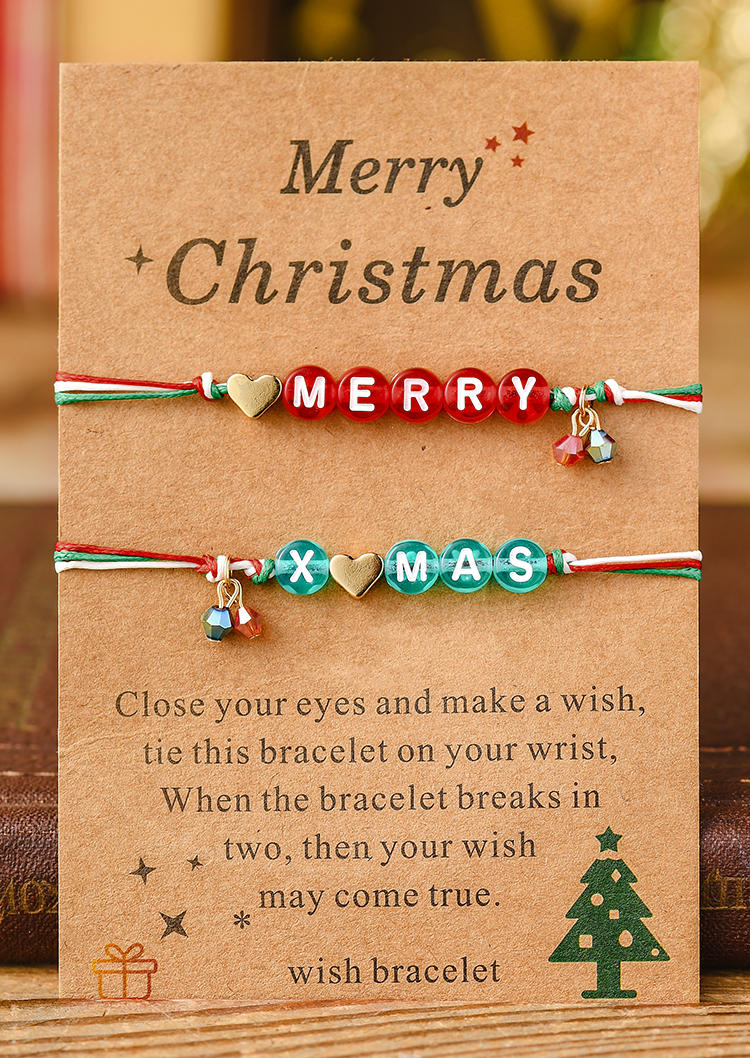 

Bracelet 2Pcs Merry Christmas Beading Bracelet in Multicolor. Size