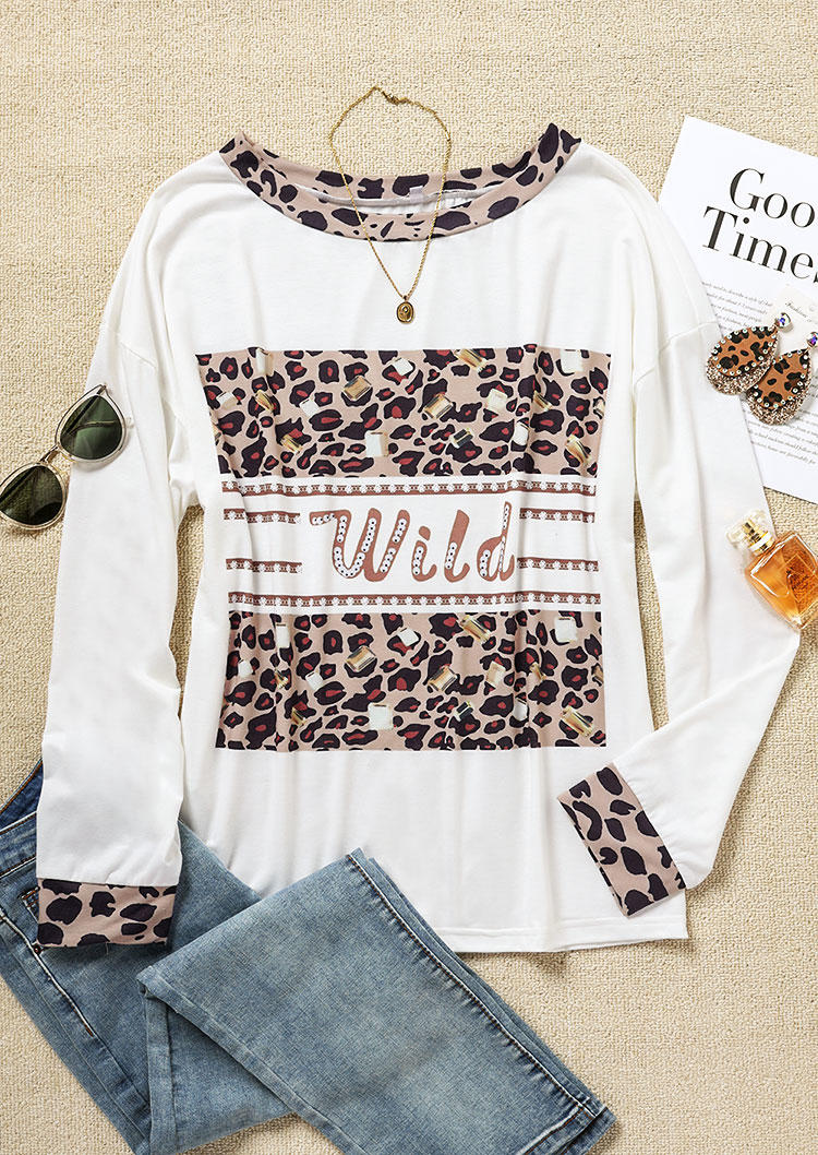 Blouses Leopard Wild Long Sleeve Blouse in White. Size: S,XL