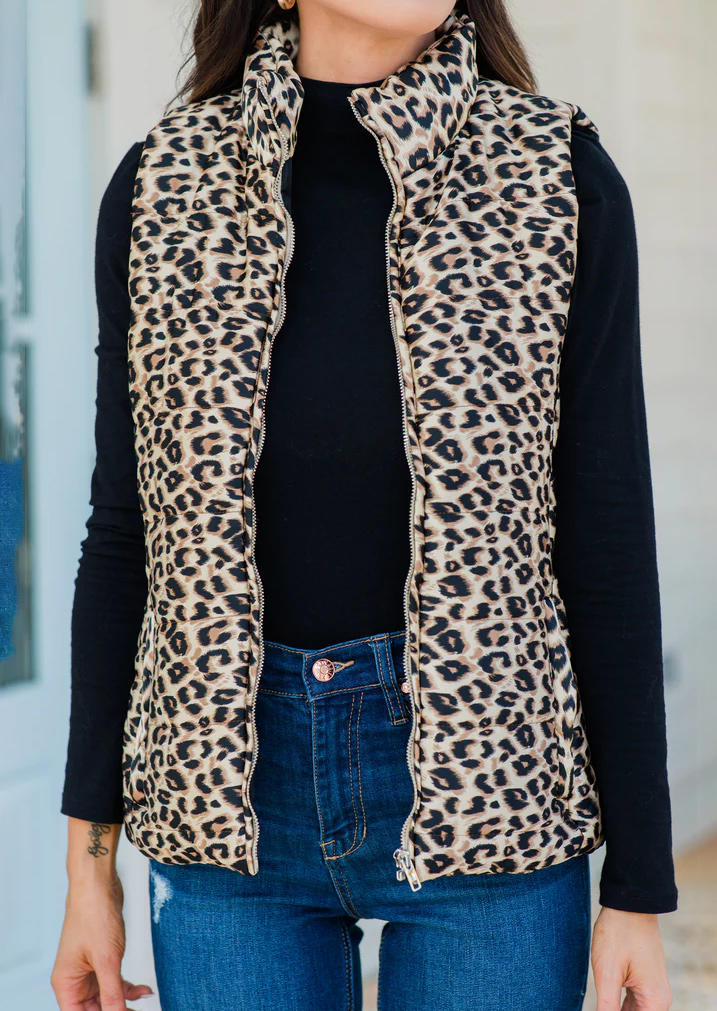

Coats Winter Warm Leopard Zipper Pocket Vest Coat in Multicolor. Size: L,M,,XL
